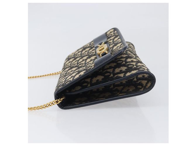 Bolso de hombro con cadena Christian Dior Trotter Canvas Navy Gold Auth 199115 Dorado Azul marino - vista 4