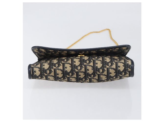 Bolso de hombro con cadena Christian Dior Trotter Canvas Navy Gold Auth 199115 Dorado Azul marino - vista 5