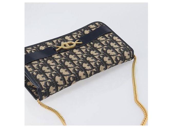 Bolso de hombro con cadena Christian Dior Trotter Canvas Navy Gold Auth 199115 Dorado Azul marino - vista 6