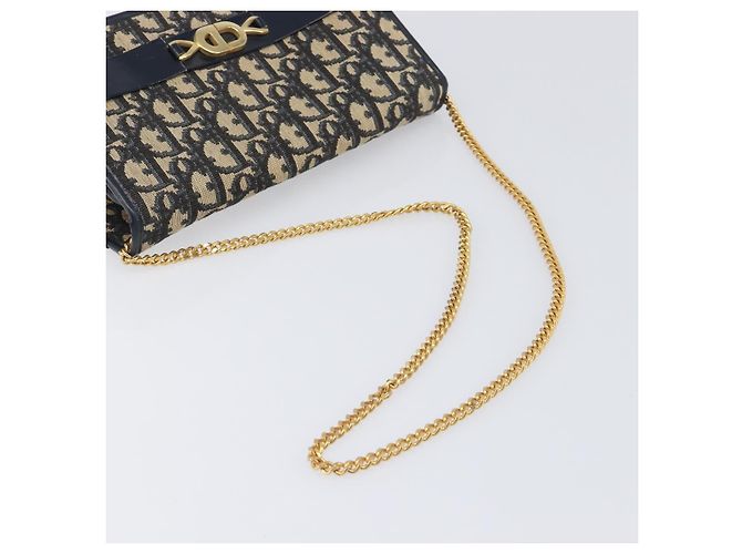 Bolso de hombro con cadena Christian Dior Trotter Canvas Navy Gold Auth 199115 Dorado Azul marino - vista 7