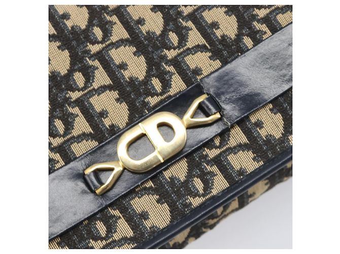Bolso de hombro con cadena Christian Dior Trotter Canvas Navy Gold Auth 199115 Dorado Azul marino - vista 9