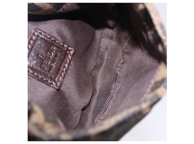 Borsa a Mano Mini Croissant FENDI Zucca Canvas Nero Marrone Argento Auth ka5829A - vista 11