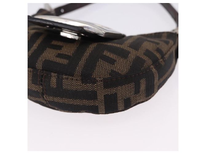 Borsa a Mano Mini Croissant FENDI Zucca Canvas Nero Marrone Argento Auth ka5829A - vista 14