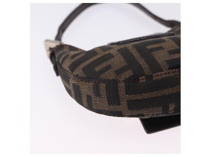 Borsa a Mano Mini Croissant FENDI Zucca Canvas Nero Marrone Argento Auth ka5829A - vista 15