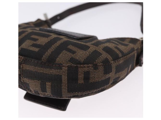 Borsa a Mano Mini Croissant FENDI Zucca Canvas Nero Marrone Argento Auth ka5829A - vista 16