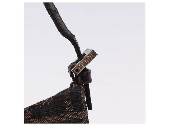 Borsa a Mano Mini Croissant FENDI Zucca Canvas Nero Marrone Argento Auth ka5829A - vista 17