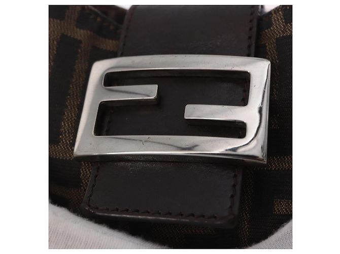 Borsa a Mano Mini Croissant FENDI Zucca Canvas Nero Marrone Argento Auth ka5829A - vista 18