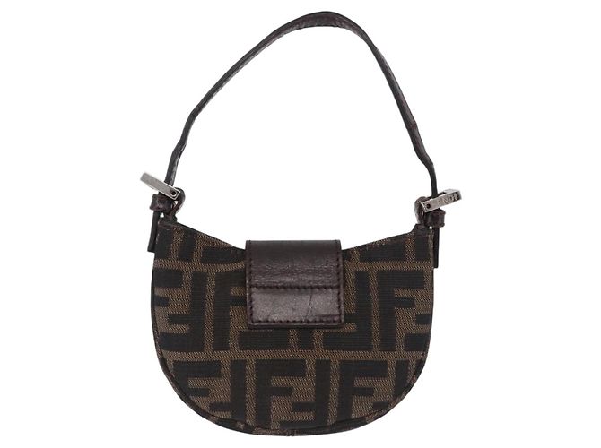 Borsa a Mano Mini Croissant FENDI Zucca Canvas Nero Marrone Argento Auth ka5829A - vista 2