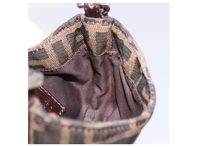Borsa a Mano Mini Croissant FENDI Zucca Canvas Nero Marrone Argento Auth ka5829A - vista 20