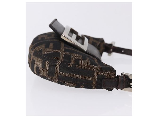 Borsa a Mano Mini Croissant FENDI Zucca Canvas Nero Marrone Argento Auth ka5829A - vista 3
