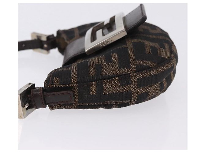Borsa a Mano Mini Croissant FENDI Zucca Canvas Nero Marrone Argento Auth ka5829A - vista 4