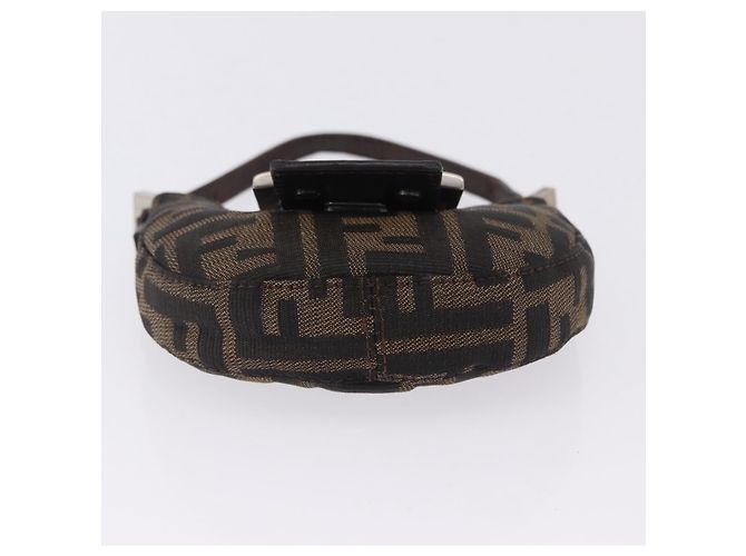 Borsa a Mano Mini Croissant FENDI Zucca Canvas Nero Marrone Argento Auth ka5829A - vista 5