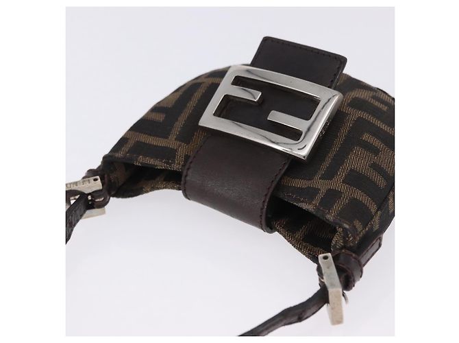 Borsa a Mano Mini Croissant FENDI Zucca Canvas Nero Marrone Argento Auth ka5829A - vista 6