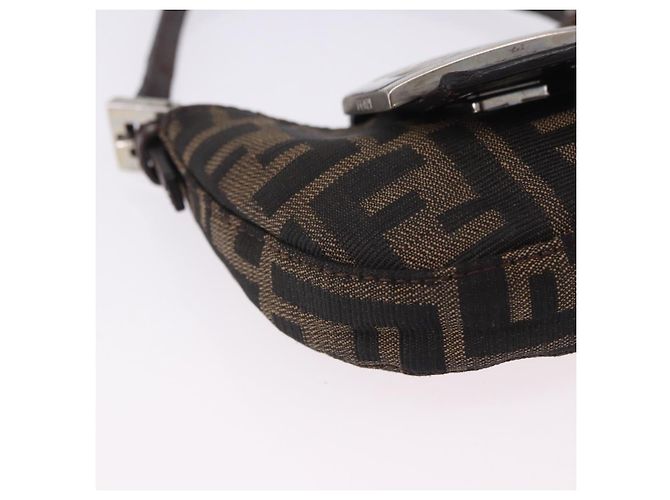 Borsa a Mano Mini Croissant FENDI Zucca Canvas Nero Marrone Argento Auth ka5829A - vista 9