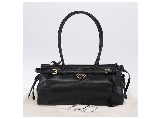 Borsa PRADA Bonnie in pelle 2 vie Nero Oro Auth 197332SAM D'oro - vista 12