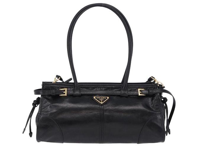Borsa PRADA Bonnie in pelle 2 vie Nero Oro Auth 197332SAM D'oro - vista 13