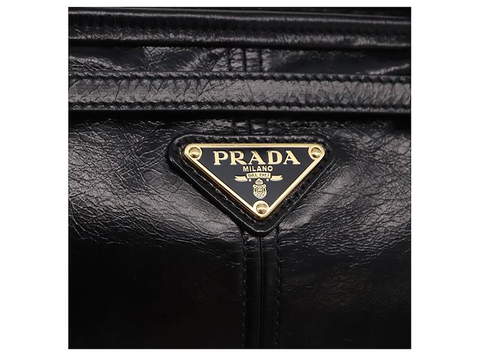 Borsa PRADA Bonnie in pelle 2 vie Nero Oro Auth 197332SAM D'oro - vista 20