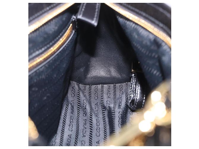 Borsa PRADA Bonnie in pelle 2 vie Nero Oro Auth 197332SAM D'oro - vista 23