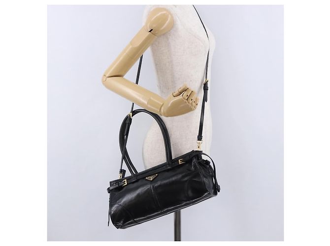 Borsa PRADA Bonnie in pelle 2 vie Nero Oro Auth 197332SAM D'oro - vista 27