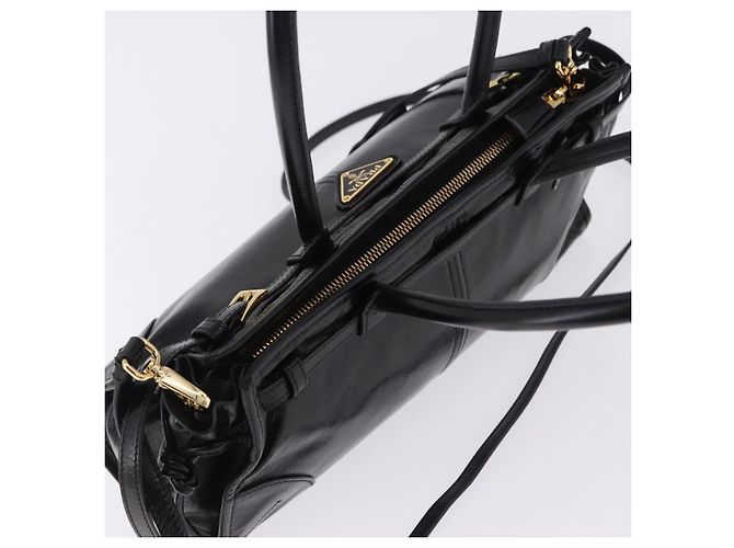 Borsa PRADA Bonnie in pelle 2 vie Nero Oro Auth 197332SAM D'oro - vista 6