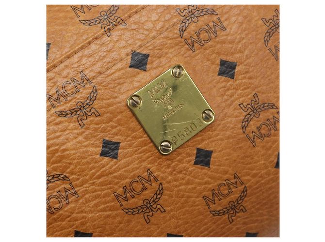 Borsa Tote MCM Vicetos Logogram PVC Leather Brown Gold Auth 199649 Marrone D'oro - vista 12