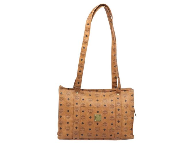 Borsa Tote MCM Vicetos Logogram PVC Leather Brown Gold Auth 199649 Marrone D'oro - vista 13