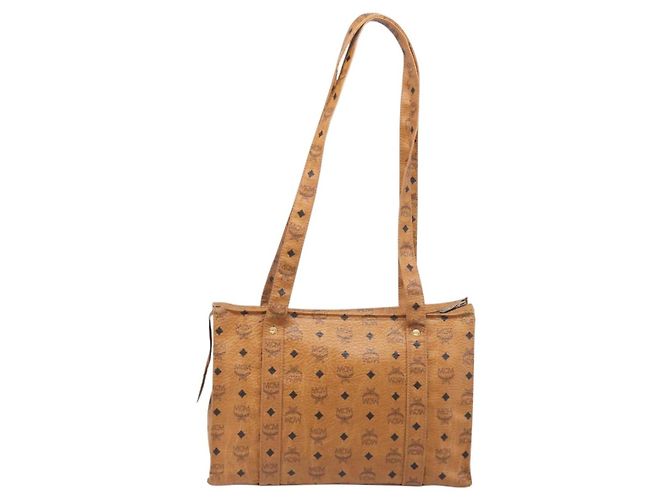 Borsa Tote MCM Vicetos Logogram PVC Leather Brown Gold Auth 199649 Marrone D'oro - vista 2