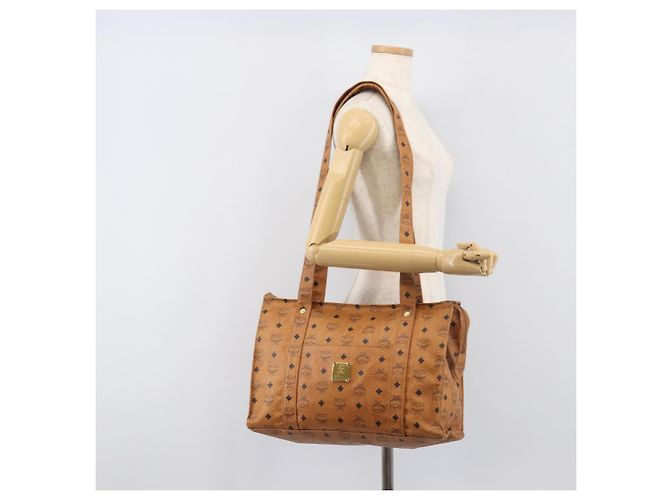 Borsa Tote MCM Vicetos Logogram PVC Leather Brown Gold Auth 199649 Marrone D'oro - vista 21
