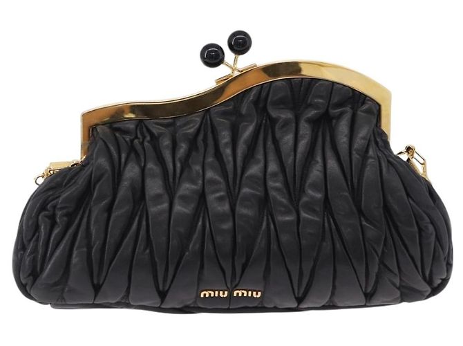 Borsa a tracolla Miu Miu Matelassé in pelle nera e oro autentica 196010M - vista 13