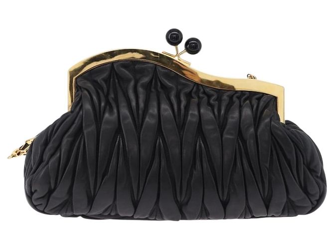 Borsa a tracolla Miu Miu Matelassé in pelle nera e oro autentica 196010M - vista 2
