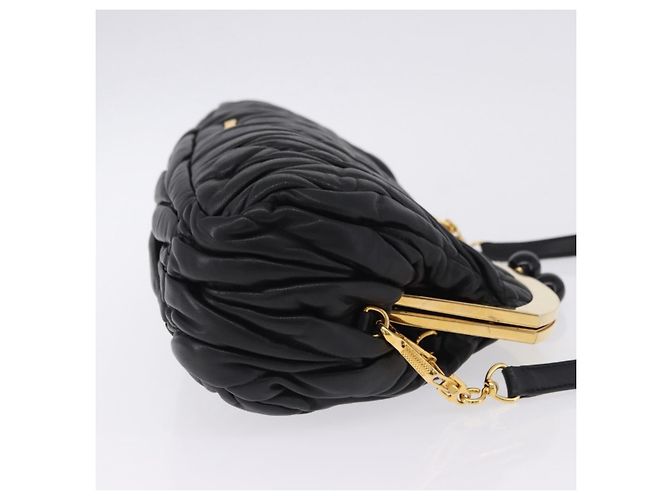 Borsa a tracolla Miu Miu Matelassé in pelle nera e oro autentica 196010M - vista 3