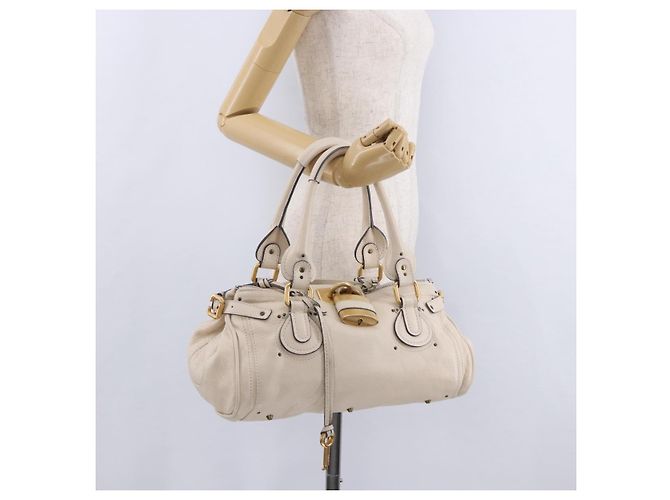 Chloé Borsa a mano Chloe Paddington in pelle Beige Oro Argento Auth ki6776M D'oro - vista 28