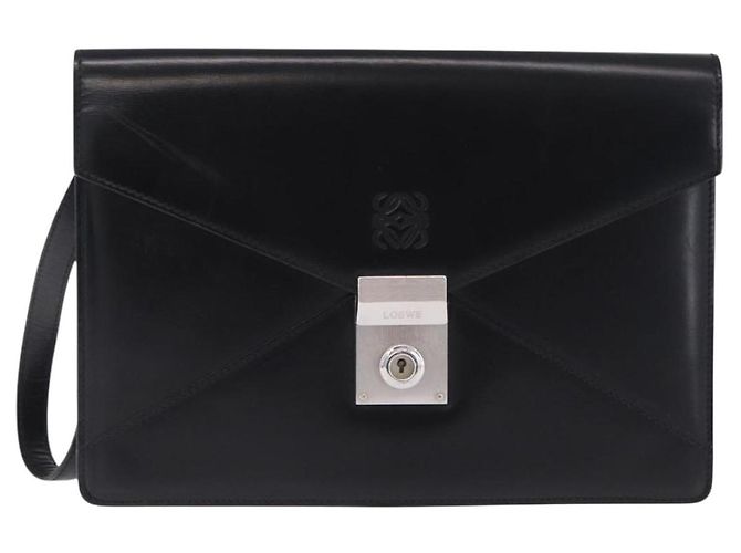 Borsa Clutch LOEWE Pelle Nero Argento Auth 197703 - vista 13
