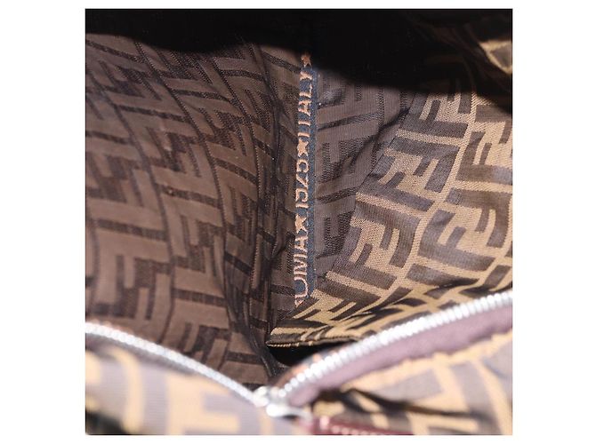 Borsa a tracolla FENDI Zucca Canvas Mamma Baguette Marrone Nero Auth 196984 - vista 11