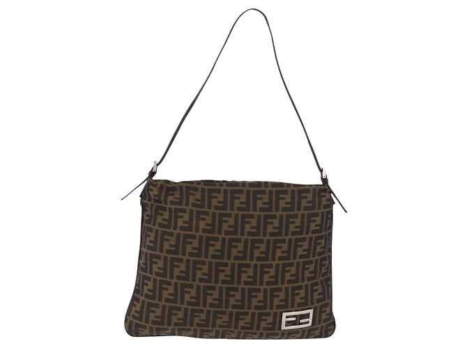 Borsa a tracolla FENDI Zucca Canvas Mamma Baguette Marrone Nero Auth 196984 - vista 13