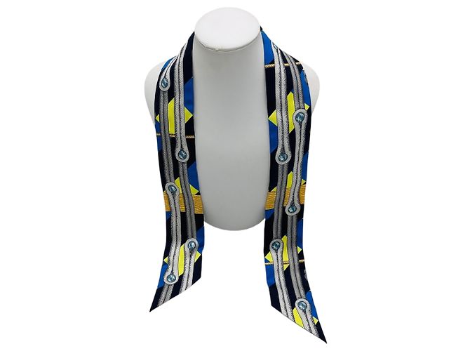 Hermès Twilly in seta stampata Les Brandebourgs Blue Multi Hermes Multicolore - vista 6