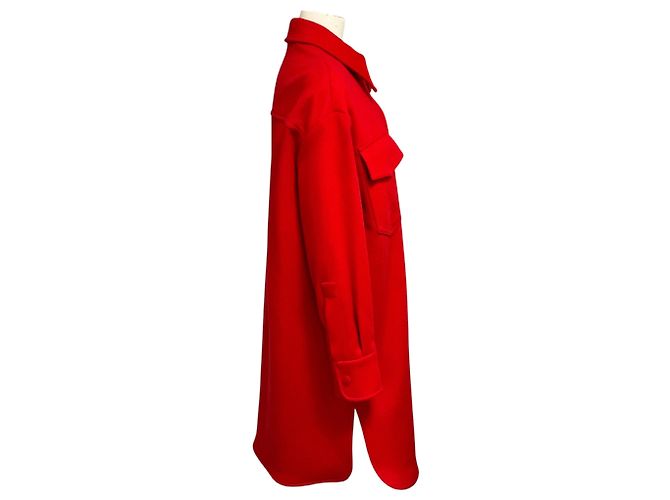 Stella Mc Cartney Stella McCartney Red Button Front Mid-Length Wool Coat - view 2