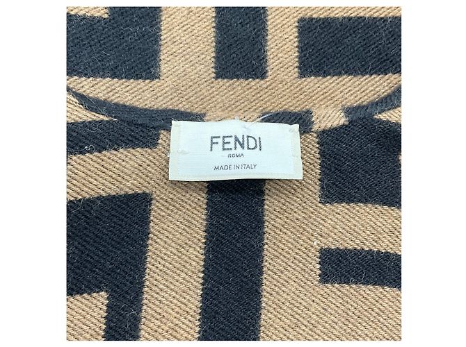 Fendi Black / Tan Zucca FF Monogram Wollponcho Kamel - Ansicht 4