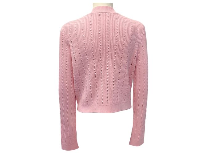 Balmain rosa gerippter Strick-Cardigan mit V-Ausschnitt und Goldknöpfen Pink - Ansicht 3