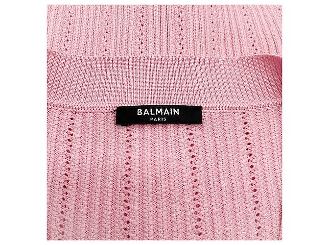 Balmain rosa gerippter Strick-Cardigan mit V-Ausschnitt und Goldknöpfen Pink - Ansicht 4