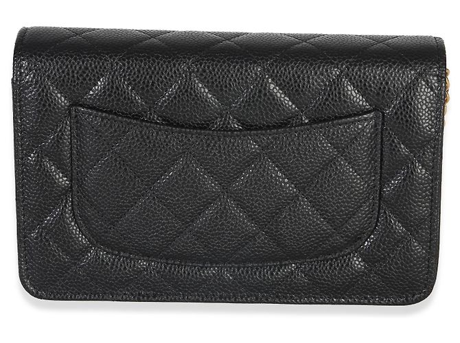 Chanel Portafoglio con catena CC in pelle caviar matelassé nera Nero - vista 2