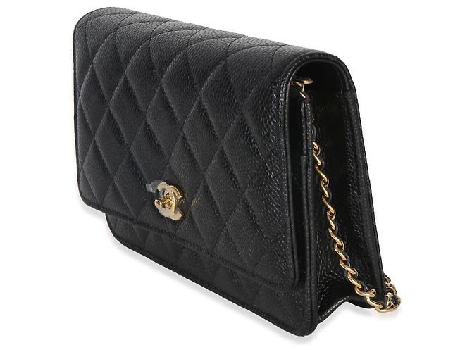 Chanel Portafoglio con catena CC in pelle caviar matelassé nera Nero - vista 3