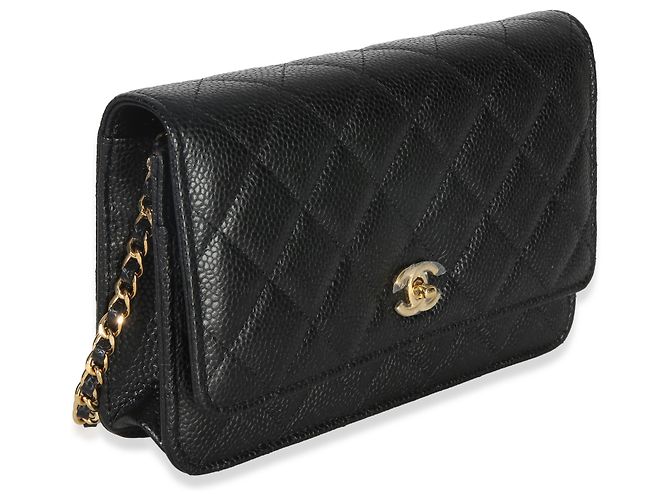 Chanel Portafoglio con catena CC in pelle caviar matelassé nera Nero - vista 4