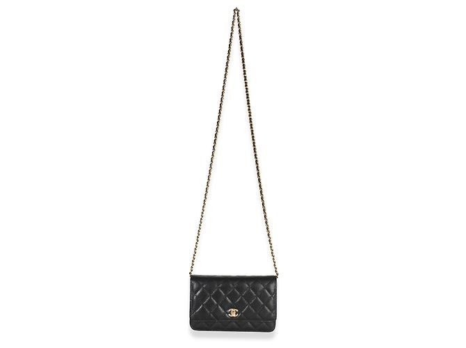 Chanel Portafoglio con catena CC in pelle caviar matelassé nera Nero - vista 5