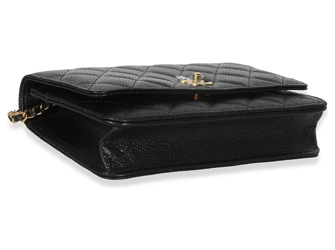 Chanel Portafoglio con catena CC in pelle caviar matelassé nera Nero - vista 7