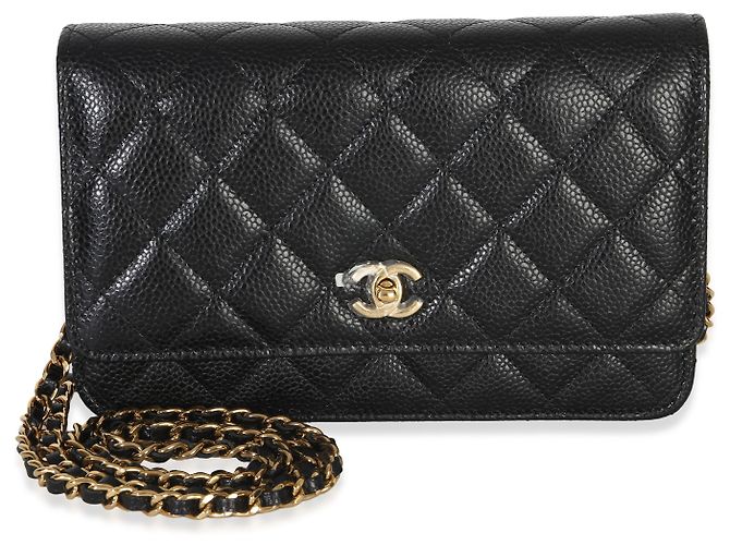 Chanel Portafoglio con catena CC in pelle caviar matelassé nera Nero - vista 8