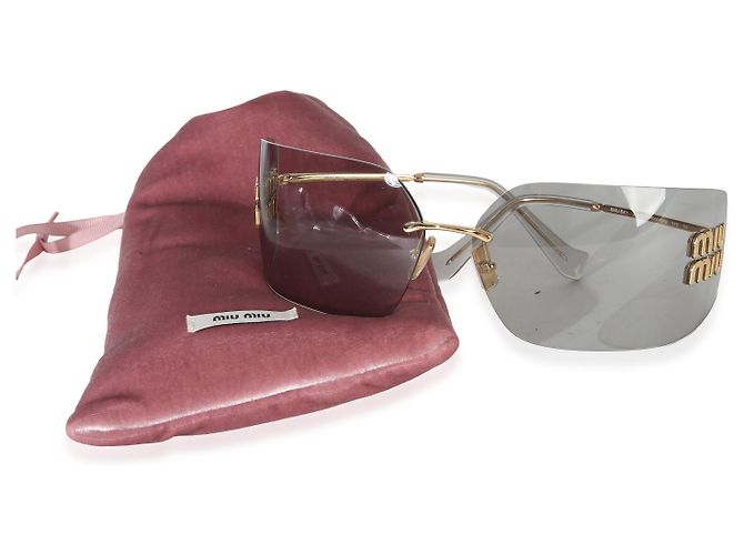 Gafas de sol Aube Miu Miu de metal dorado y lentes grises - vista 2
