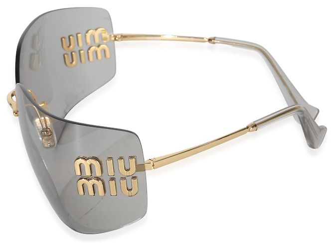 Gafas de sol Aube Miu Miu de metal dorado y lentes grises - vista 3