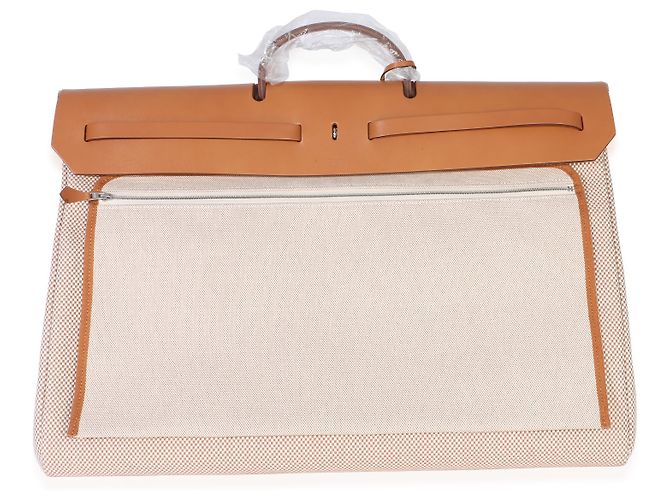 Borsa Herbag Zip Cabine 50 Hermès Ecru Beige Naturel Criss Viking Hunter Sable Marrone - vista 2