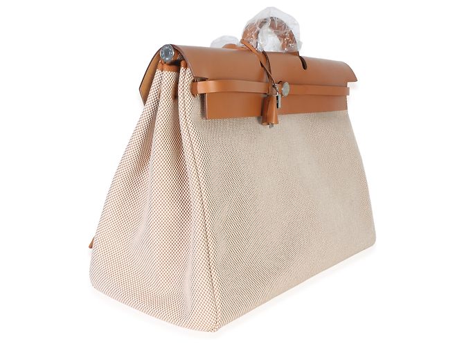 Borsa Herbag Zip Cabine 50 Hermès Ecru Beige Naturel Criss Viking Hunter Sable Marrone - vista 4